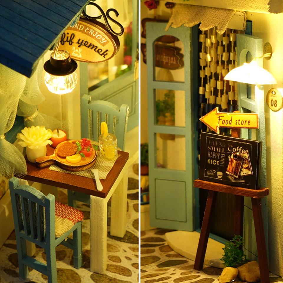 DIY Book Nook Kit 3D Wooden Puzzle Bookshelf Decor Miniature House with LED Light