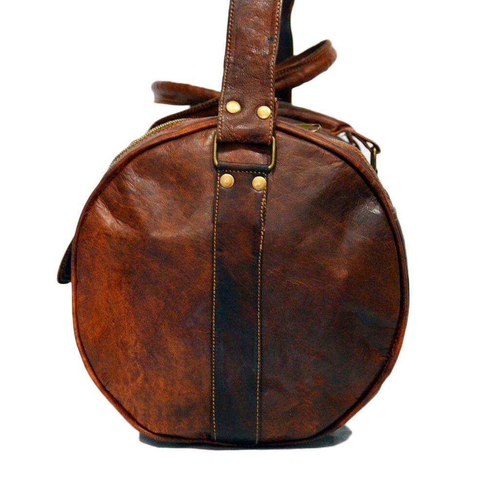 Vintage taška z kozí kůže Originální ručně vyráběné cestovní zavazadlo do posilovny hnědé