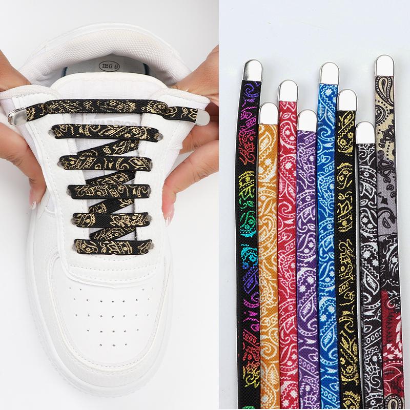 Elastic Cashew Flower Laces Sneakers Kids Adult 8MM Flat Shoelaces Without Ties AF1/AJ No Tie Shoelaces Sports Shoes Accessories