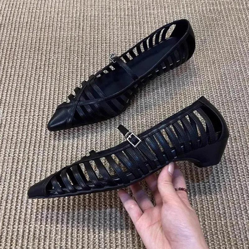 Fashion French Pointed Low Heel Shoes Women 2025 New Breathable Sandals