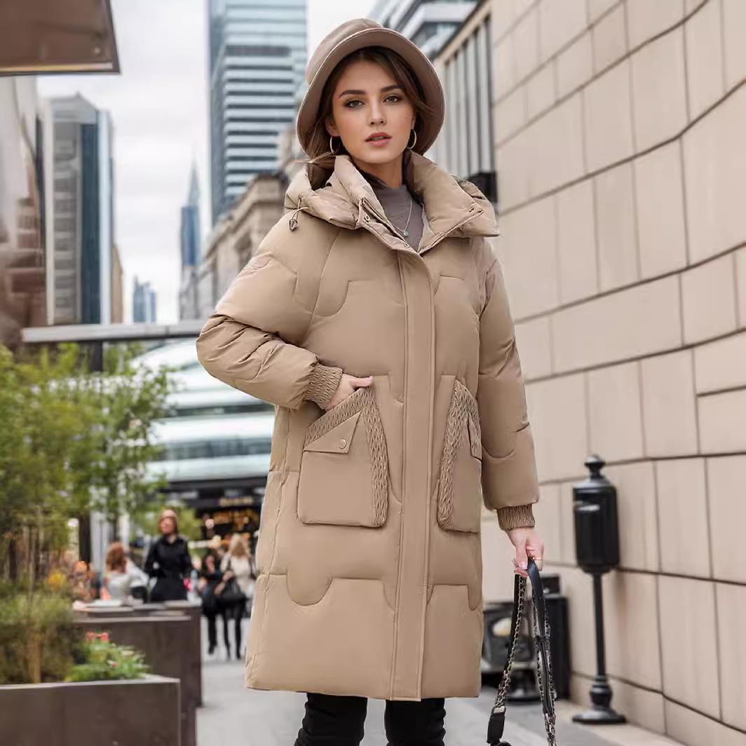 

Новые модели в пожилой моде для мам зимнее пальто с ватой одежда женская средняя и длинная иностранная газовая ватная куртка толстая XXL чёрный