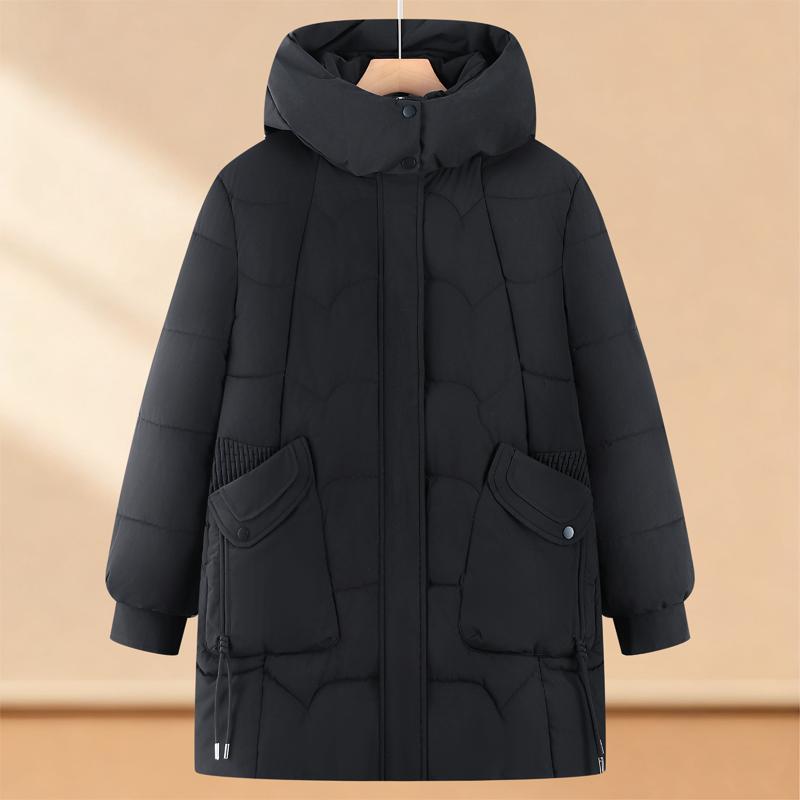 

Женские зимние длинные пальто больших размеров 4XL-8XL для женщин среднего возраста, элегантные парки оверсайз с капюшоном, толстые и теплые 8XL чёрный