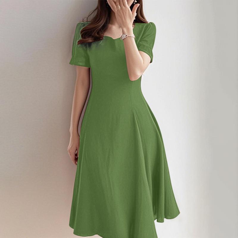 

ZANZEA Женское летнее повседневное платье с квадратным вырезом и короткими рукавами зелёный