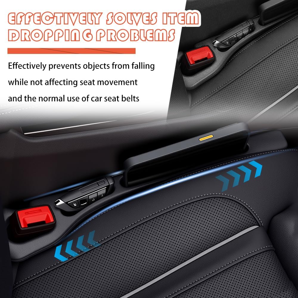 2PCS Car Seat Gap Filler Organizer With Storage Slots,Upgraded Car Gap Filler For Storing Phones,Keys,Items,Plug & Play No Drop Seat Guard For Cars