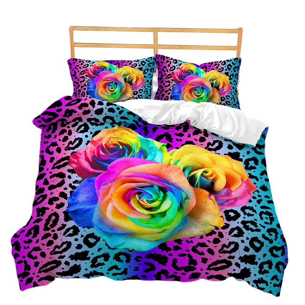 Kit Three-Piece Quilt Cover Rose Flower Digital Print Bedding