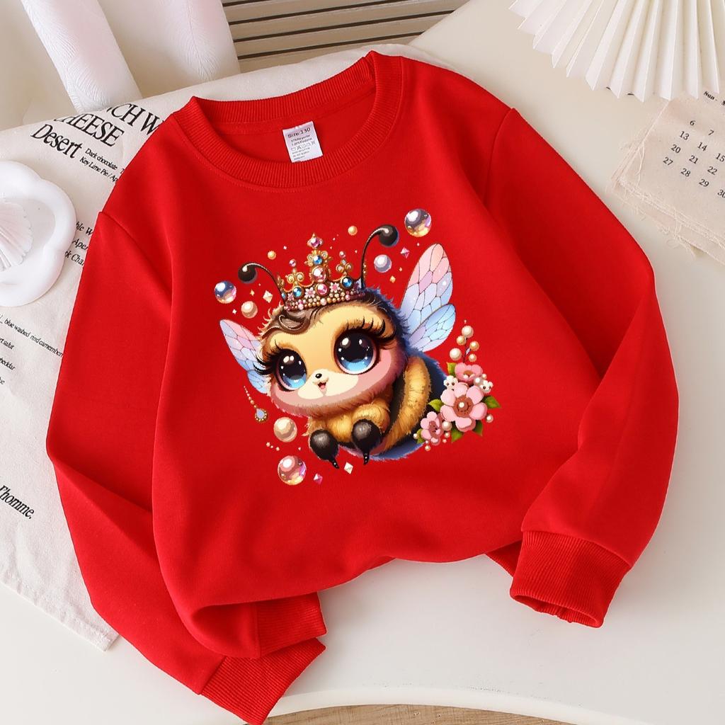 Kids Crewneck Long Sleeve Sweatshirt,Cute Cartoon Little Bee Graphic Print