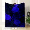 Vibrant Blue Roses on Black Background Patterned blanket, flannel, suitable for all seasons, home decor, warm and cozy