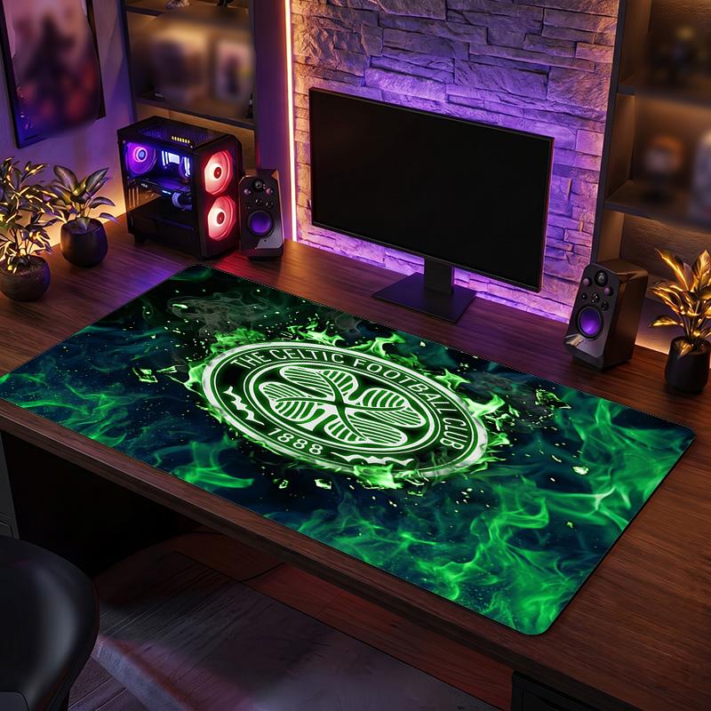 Celtic FC Theme Pattern Mouse Pad, Soccer Logo Design XXL Gaming Desk Mat Non-Slip Computer Mouse Pad