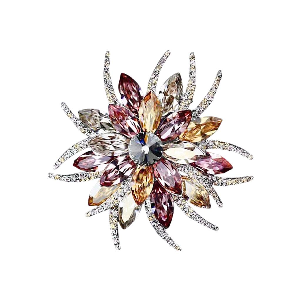 Elegant Double Layer Flower Brooch With Crystals and Florals Designs for Women Jewelry Accessories