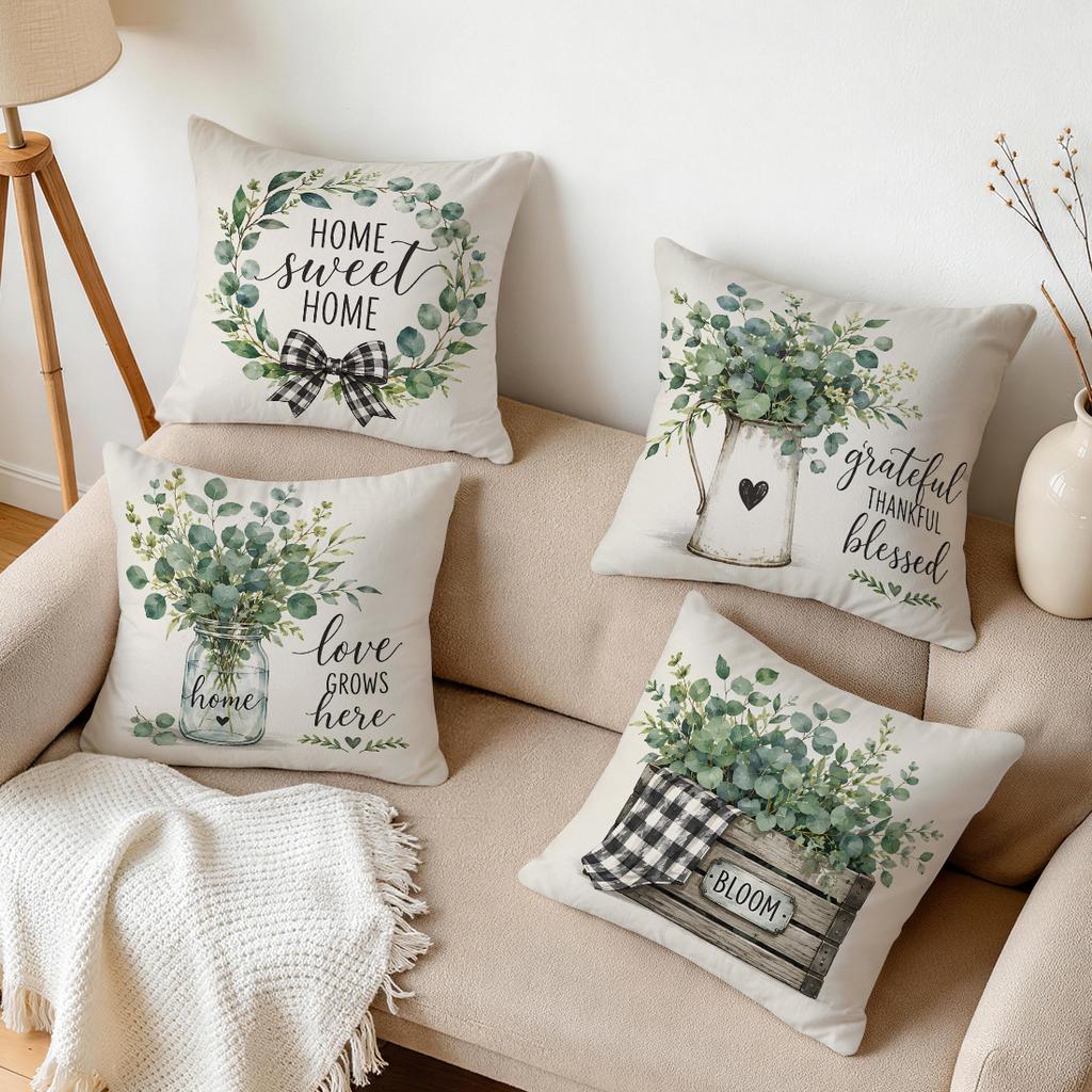 Forest Eucalyptus Green Plant Text Cushions Pillowcase Polyester Cushion Cover Throw Pillow Pillowcover Home Car Sofa Decor