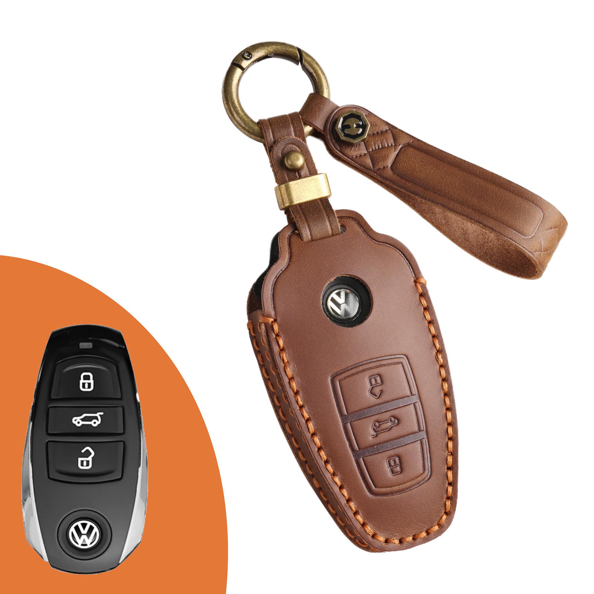 

Чехол для ключа автомобиля из натуральной кожи подходит для Volkswagen Touareg, специальный чехол-защита для ключа с пряжкой, первый слой коровьей кожи, ручная работа коричневый