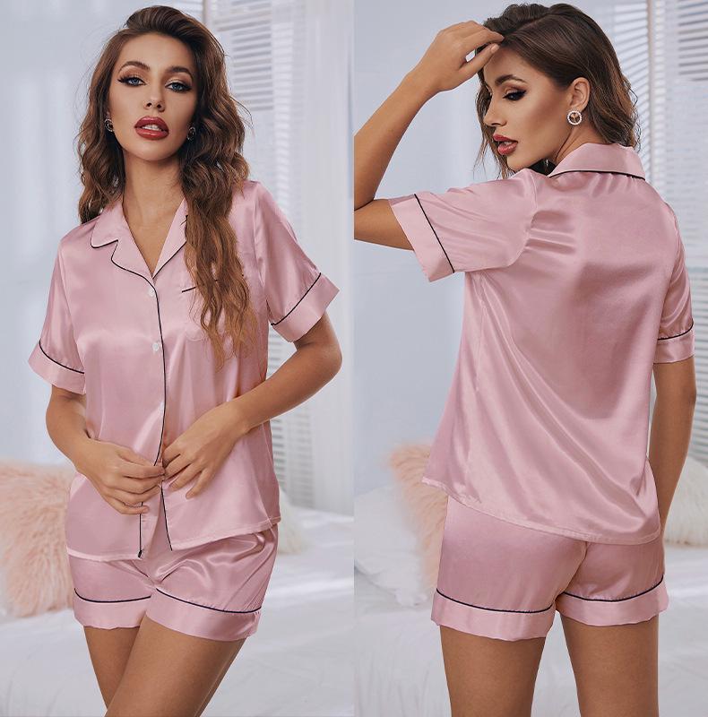 Damen Sommer Pyjama Set gestreift: Kurzärmelig, Einfarbig, Lässige Homewear