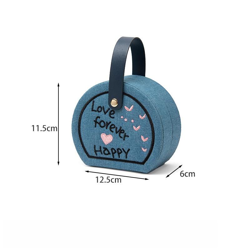 1Pcs Denim Fabric Embroidered Jewelry Box Travel Portable Rings Necklace Stud Earrings Storage Home Decoration