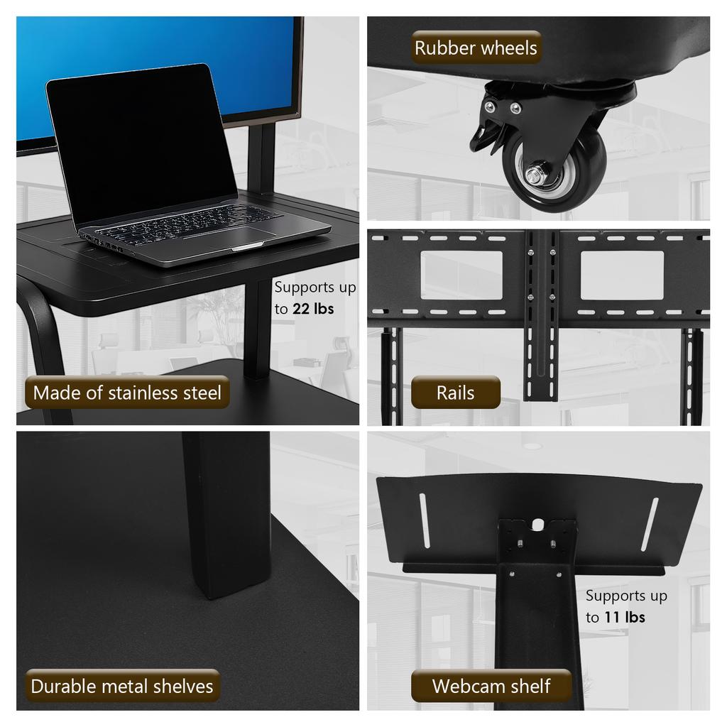 Mobile TV Stand with Wheels & Shelf Rolling TV Bracket Max Load Up To 660-Pound Heavy-Duty TV Cart for Home Office School Use