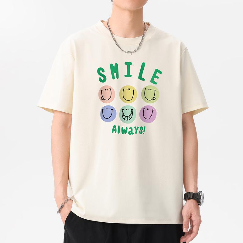 12 Colors Plus Size Always Smile Men's Short Sleeves T-Shirt 100% Cotton Streetwear Tee