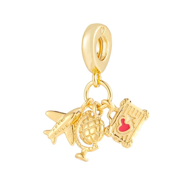 Airplane Suitcase Travel Bag Passport Charm Beads Dangle Fit Original Copper Bracelet Necklace Beads For Diy Jewelry Women Gift