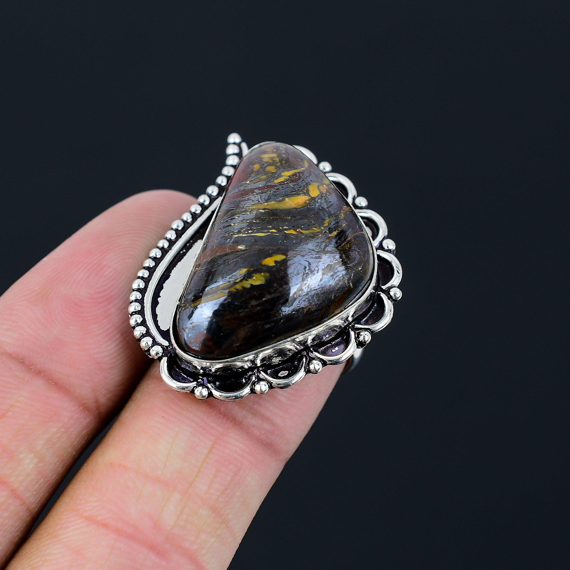 Trillion Iron Iron Tiger Eye Gemstone Anniversary Ring Size 6.5 Sterling Silver 6.5