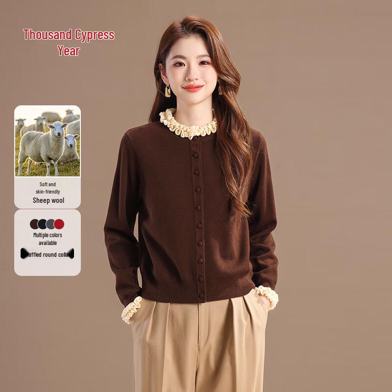 

Qianbainian Женский милый кардиган с оборками из смесовой шерсти XL