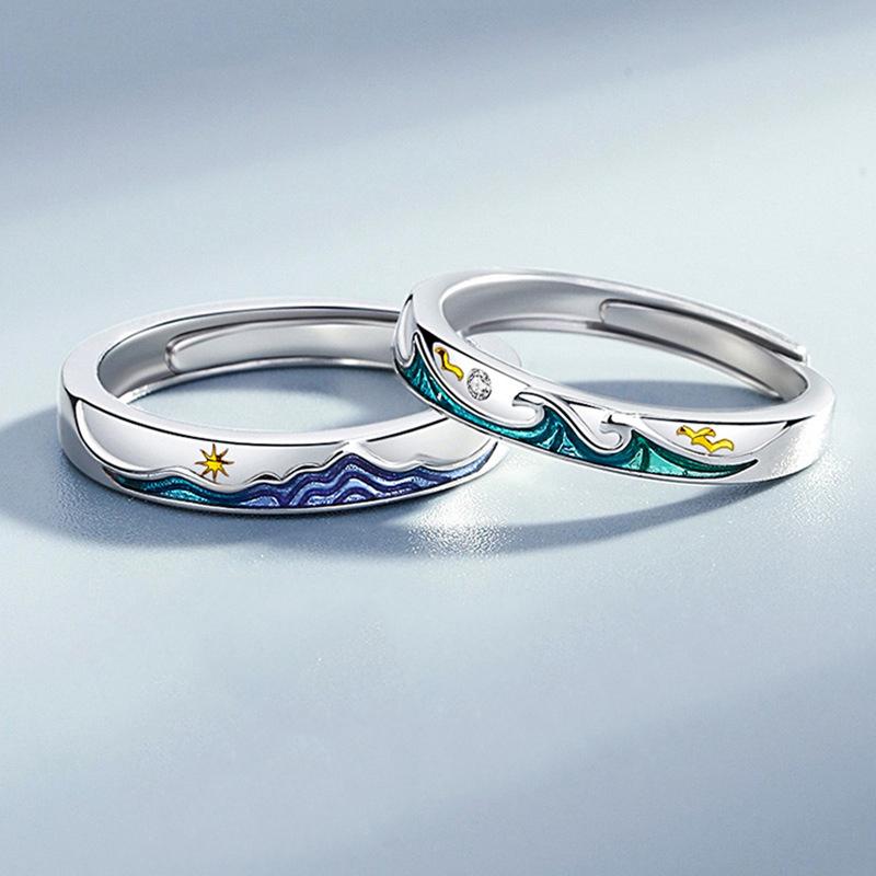 New Simple Couple Rings Silver Color Sun Moon Adjustable Open Ring For Women Men Wedding Fashion Jewelry Gifts
