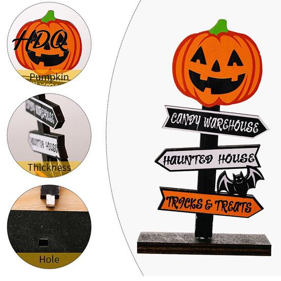 Halloween Atmosphere Props Wooden Sign Decoration DIY Ghost Pumpkin Bat Tabletop Ornament with Party Centerpieces Spooky Slogans Rustic for