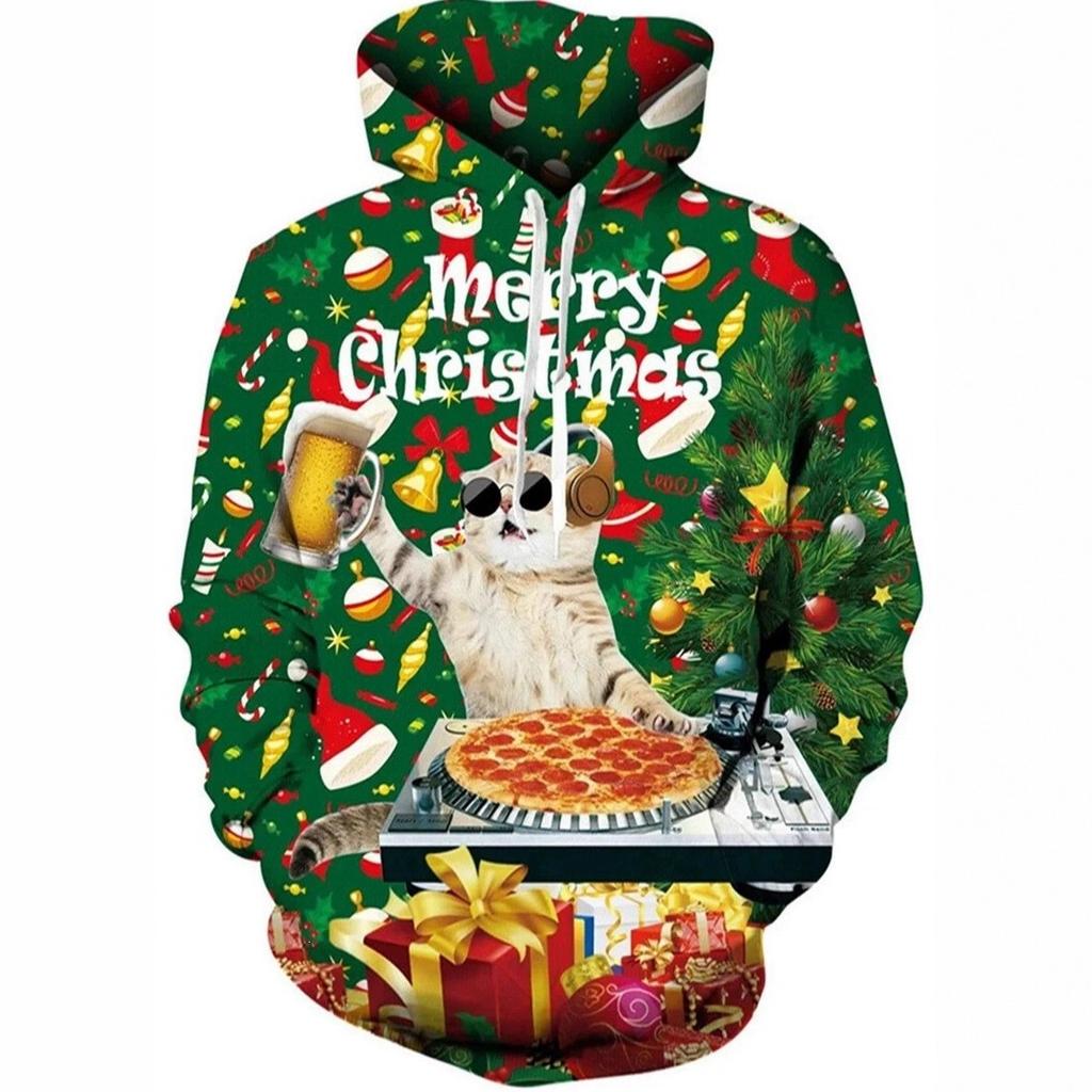 Autumn Winter Creative Colorful Christmas Series 3D Digital Printed Men's Loose Fitting Pullover Hoodies Fashionable Long Sleeved Hoodies
