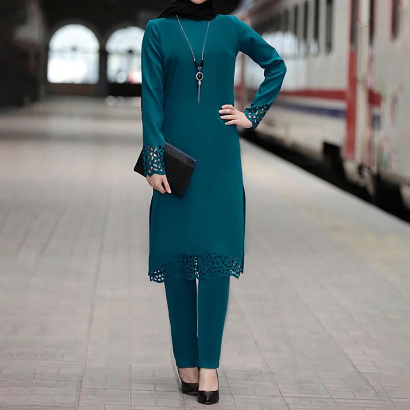 

Muslim Robe Suit Devoré Dress Two-piece Set L