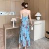 French Blue Butterfly Floral Mermaid Dress: Women's Slim Fit A-line for Summer Resort