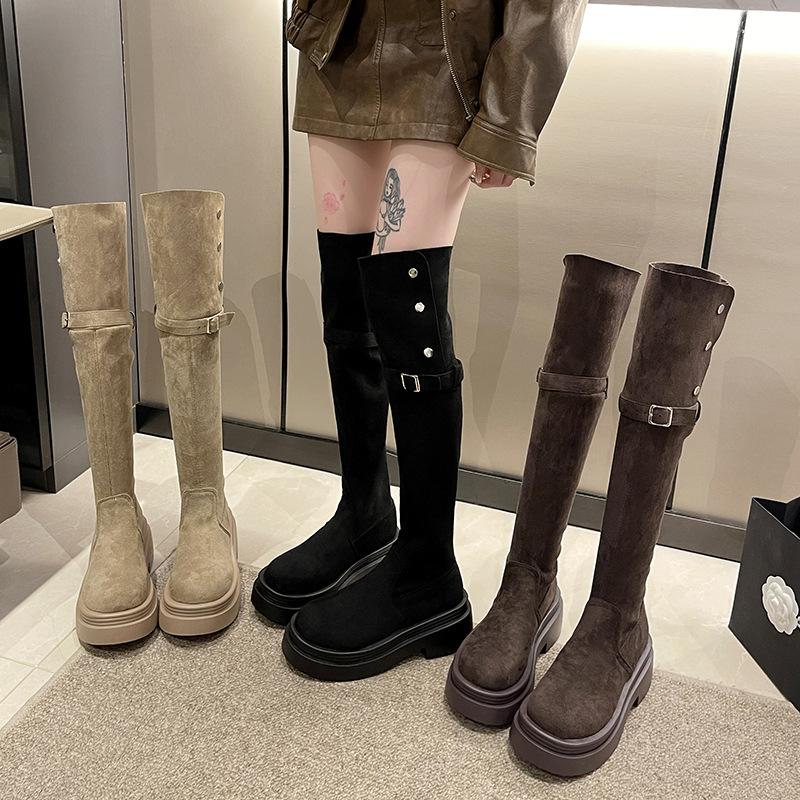Skinny knight boots two wear thick-soled knee boots new boots folded small tall autumn and winter women