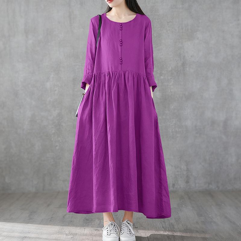 

ZANZEA Женское повседневное платье с круглым вырезом, однотонное, с рукавом 3/4, свободного кроя, длинное 5XL кларет