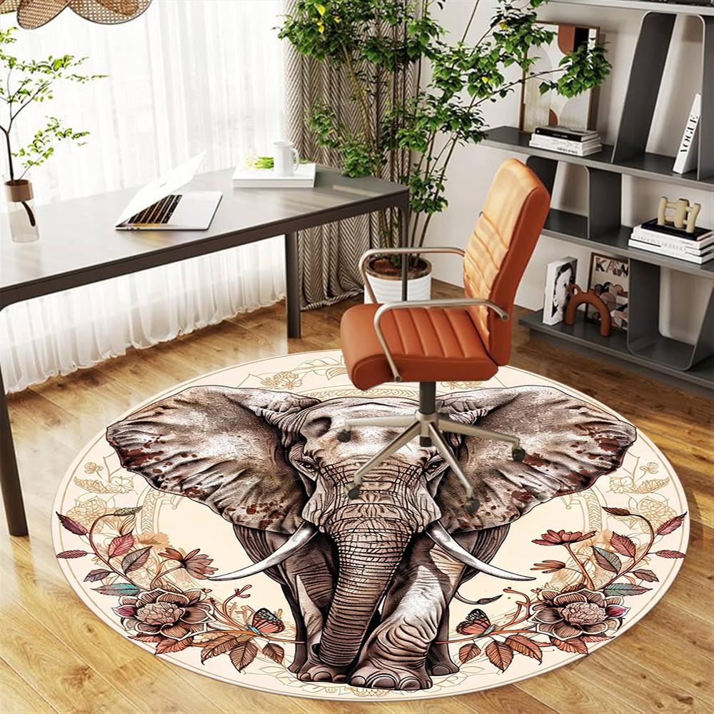 1PC Elephant Flowers Office Round Area Rug, Under Office Chairs Bedroom Living Room Home Decor, Carpet for Office -1110035
