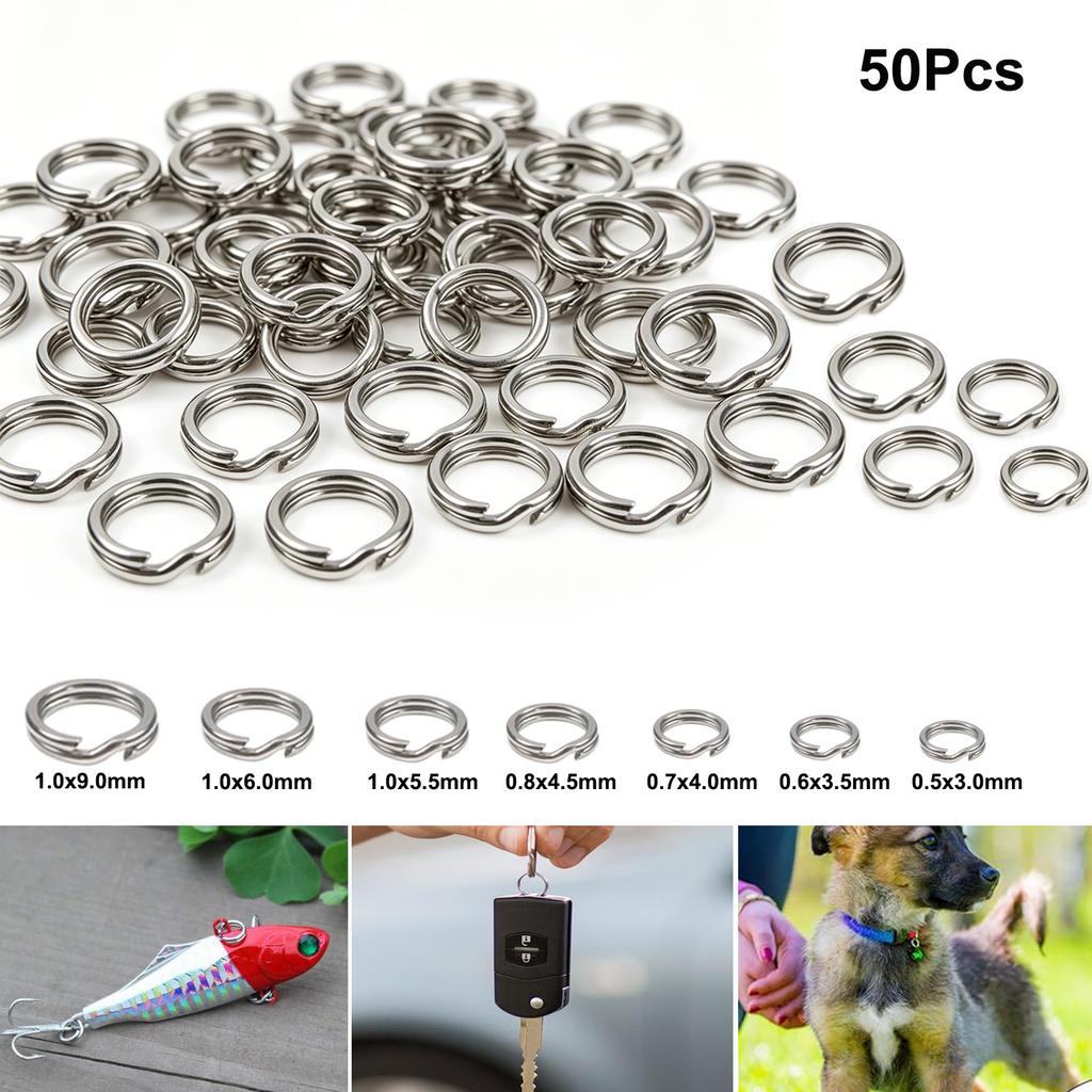 50Pcs Stainlesss Steel Split Rings Assorted Fishing Tackle Fishing Rings for Blank Lures Crankbait Hard Bait Fishing Accessoies
