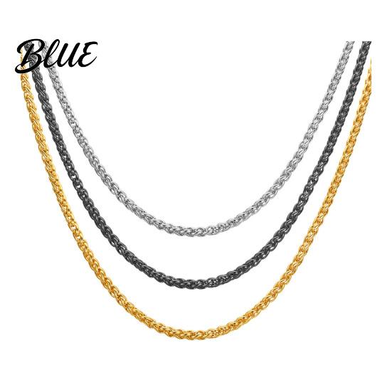 Exquisite Necklace Wheat Chain for Men Gold Black Tone