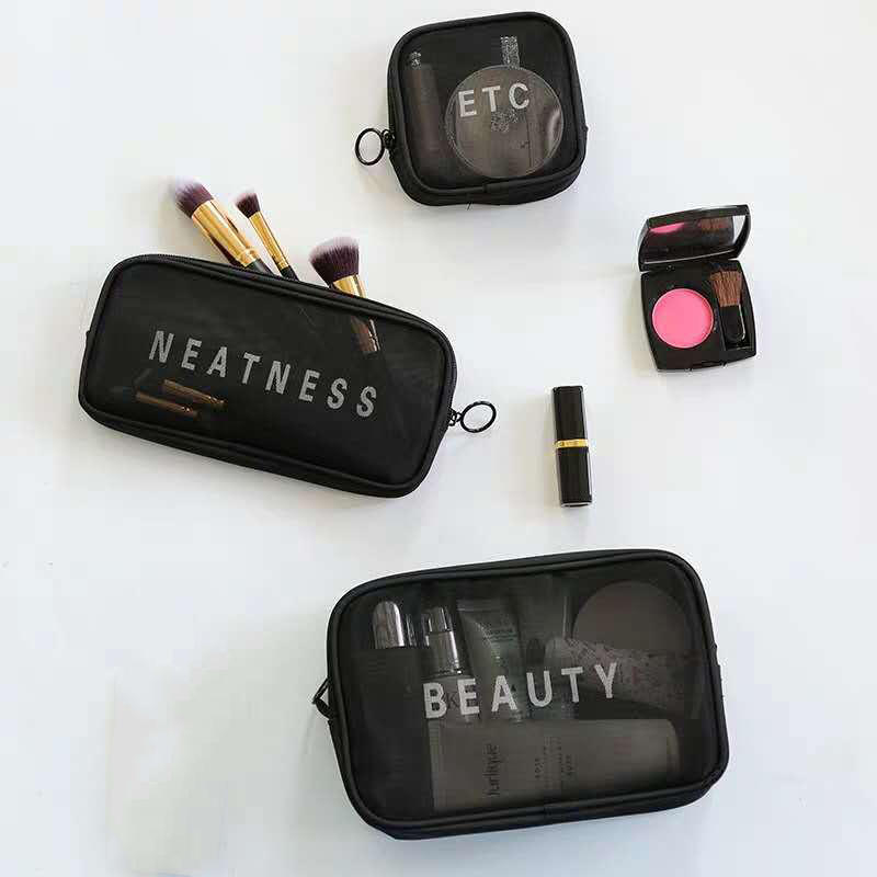 Transparent Mesh Makeup Bag Storage Case Zipper Make Up Bags 3 Size Women Travel Toiletry Wash Cosmetic Bag