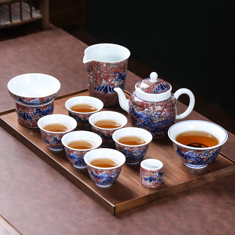 

MULTIPOTENT 12-Piece Blue & White Kung Fu Ceramic Tea Set - Dragon Design Gift Box