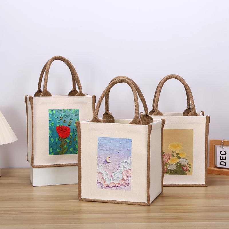 New Canvas Handbag Tourist Picnic Storage Bag Simple and Large Capacity Tote Bag
