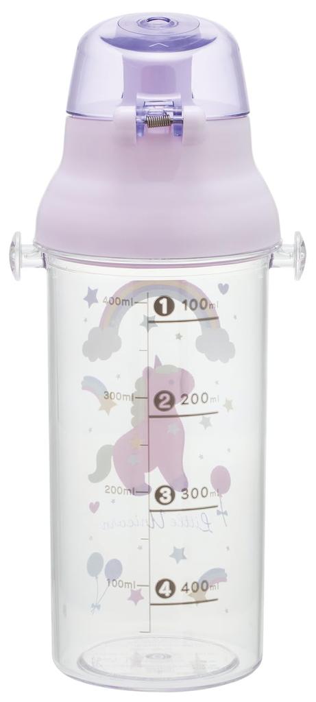 Skater Transparente Kunststoff-Wasserflasche, 480 ml, mit Skala zur Kontrolle der Flüssigkeitszufuhr, Little Unicorn Girl, für Kinder, PSB5TRC-A
