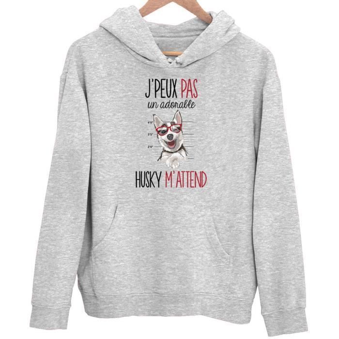 Sweat à Capuche - Husky c'est la Vie - Unisexe - Humour Drôle - Gris