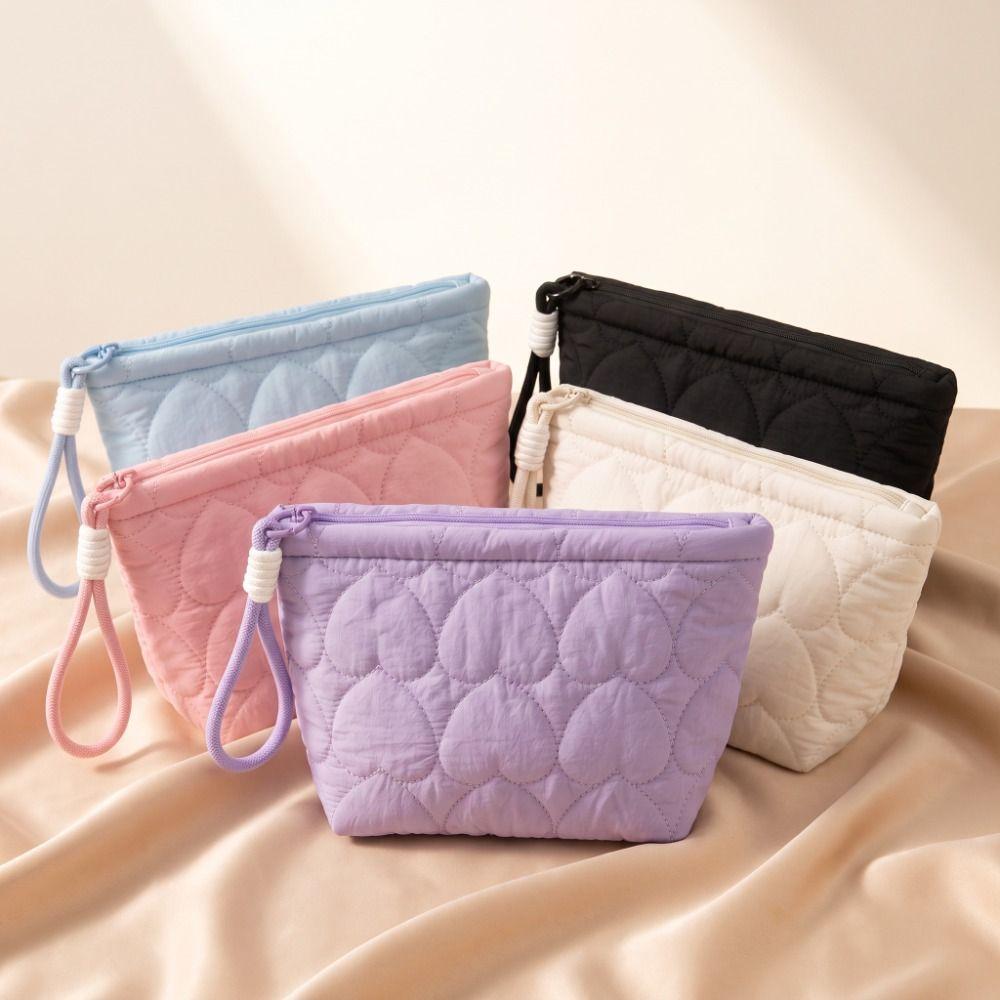 Large Capacity Portable Cosmetic Bag Solid Color Women Wash Pack Handheld Cosmetic Case Portable