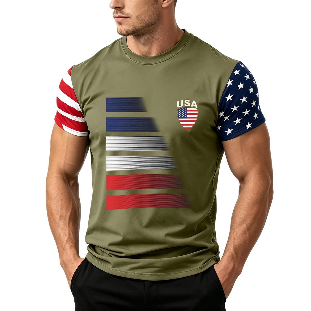 Men’s Short Sleeve T Shirt with USA Flag Print Loose Fit Crew Neck Top Comfortable Summer Casual Daily Wear for Men