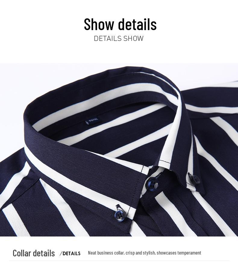Men's Business Casual Striped Long Sleeve Shirt with Button-Down Collar