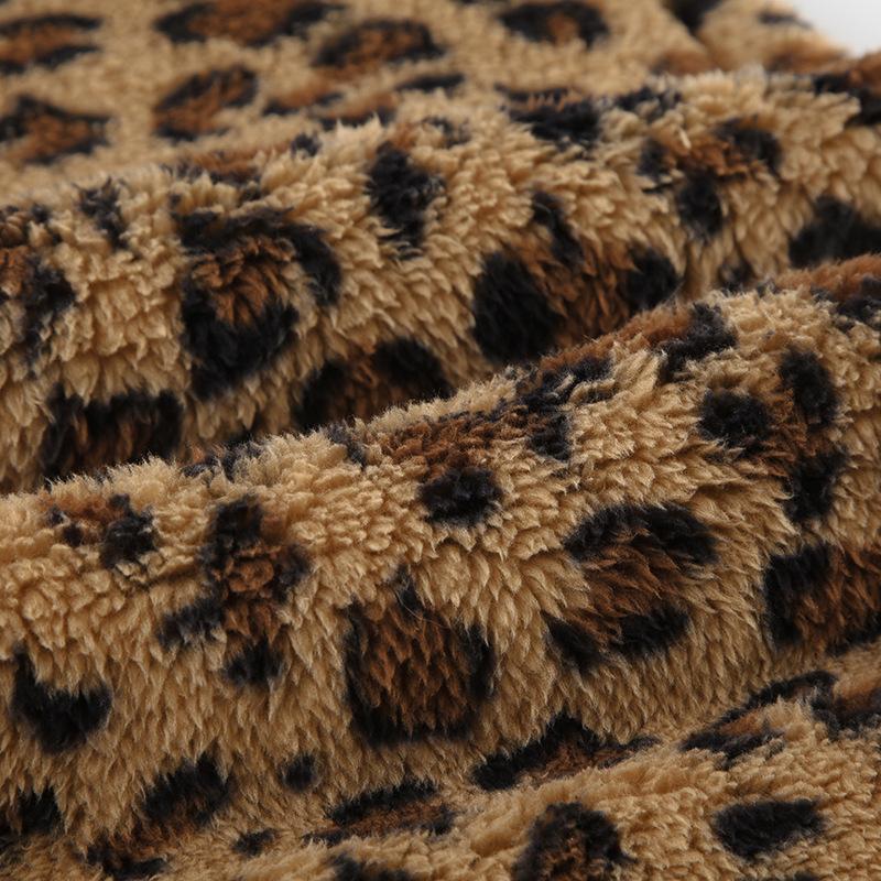 Women's Drawstring Tie Loose Personalised Leopard Print Plush Casual Elastic Low Waist Skinny Niche Straight Leg Pants