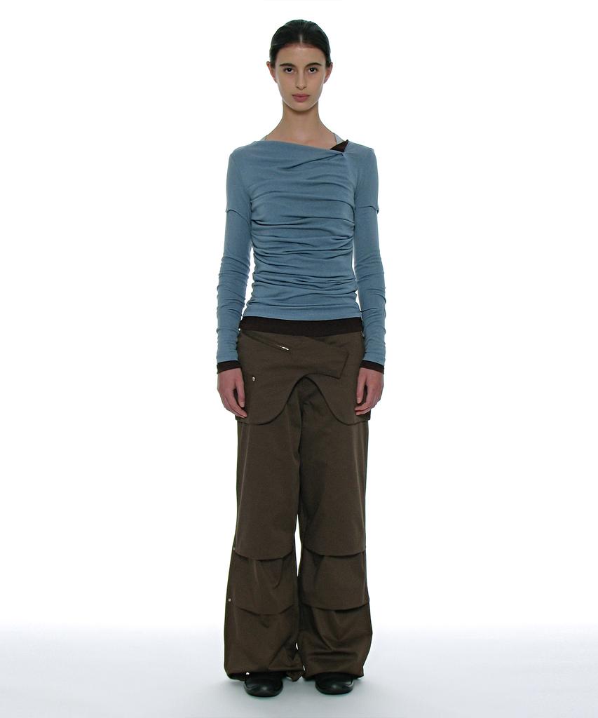 PARTIMENTO WOMEN 2Way Belted Layered Parachute Pants_Brown
