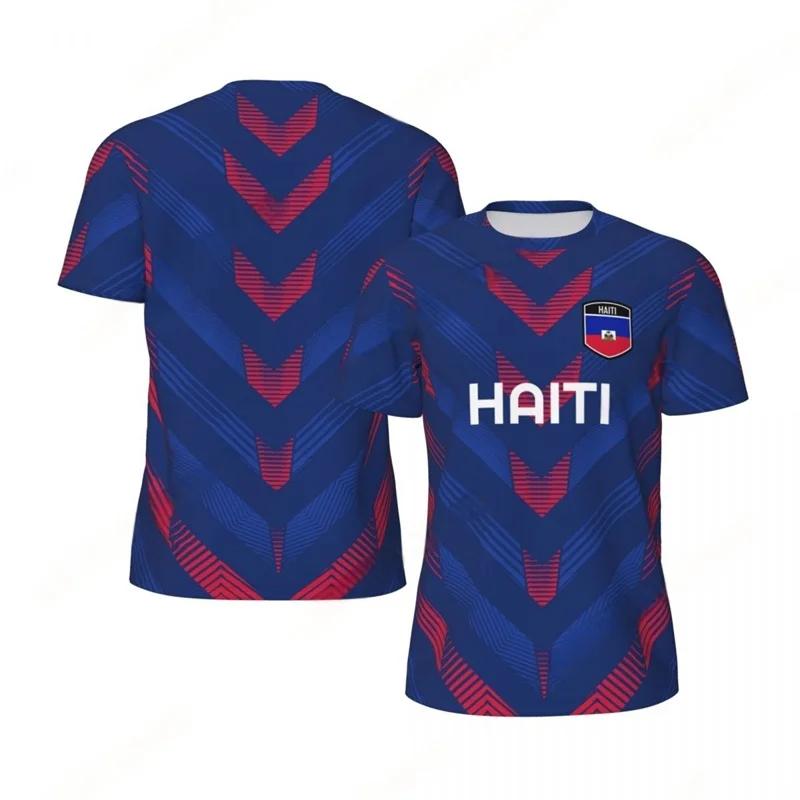 Haiti Flag Football T-shirt 3D Printed T Shirt Fashion crew neck Short Sleeve Soccer Tshirt Breathable Sports Tees