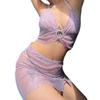 Open Back Transparent Silk Skirt Set Open Back Crop Top See-through Bright Silk Skirt Suit