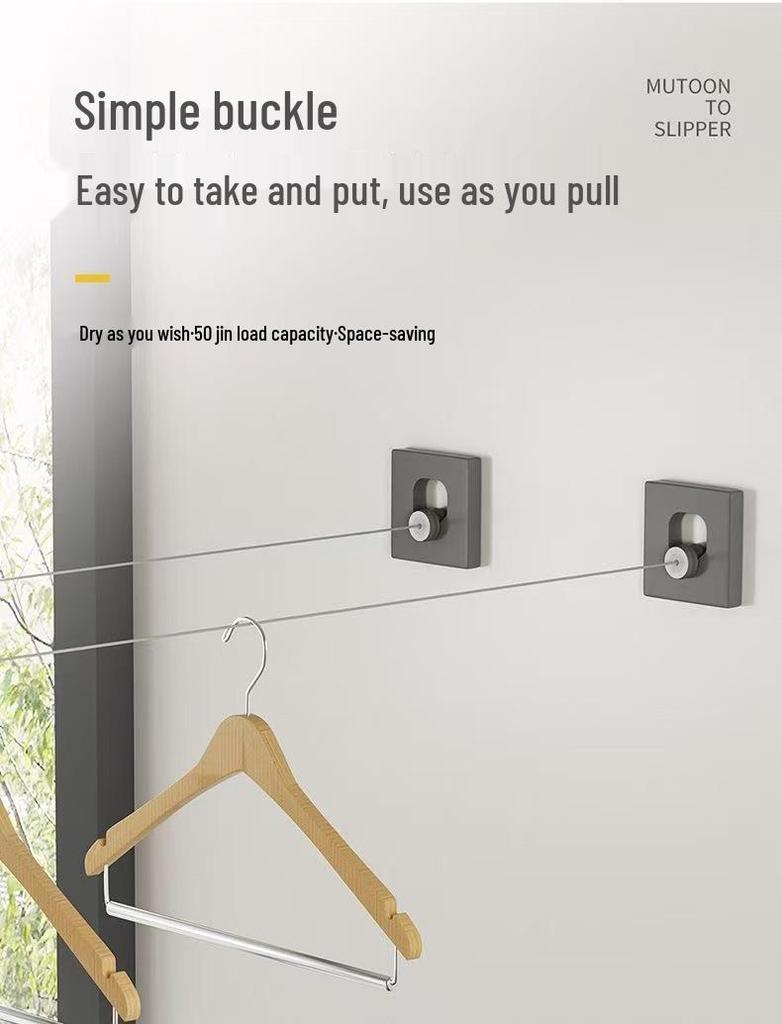 Invisible Retractable Clothesline: Wall-Mounted Stainless Steel Rope Rack for Indoor Drying