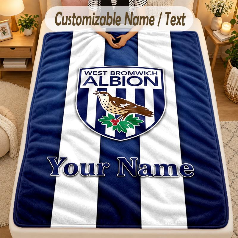 Flannel BlanketWest Bromwich Albion FC Custom Name Text Personalized Soft Warm Throw Blanket Home Decor Gift