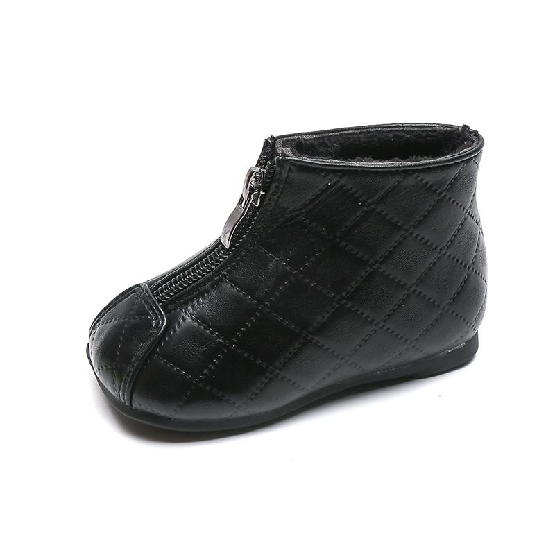 

Ботинки из кожи для девочек, однотонные, с молнией спереди, детские модные короткие ботинки, простые, с квадратным носком, детские, теплые, хлопковые, зимние, новые 15 чёрный