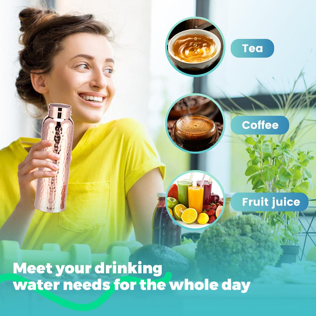 Hammered Water Bottle 620ml Water Vessel Double Layer Hammered Bottle with Cleaning Brush Leakproof and Portable for Home