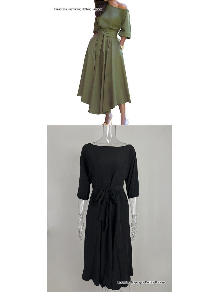 Spring Women's Elegant One-Shoulder Dress with Cinched Waist