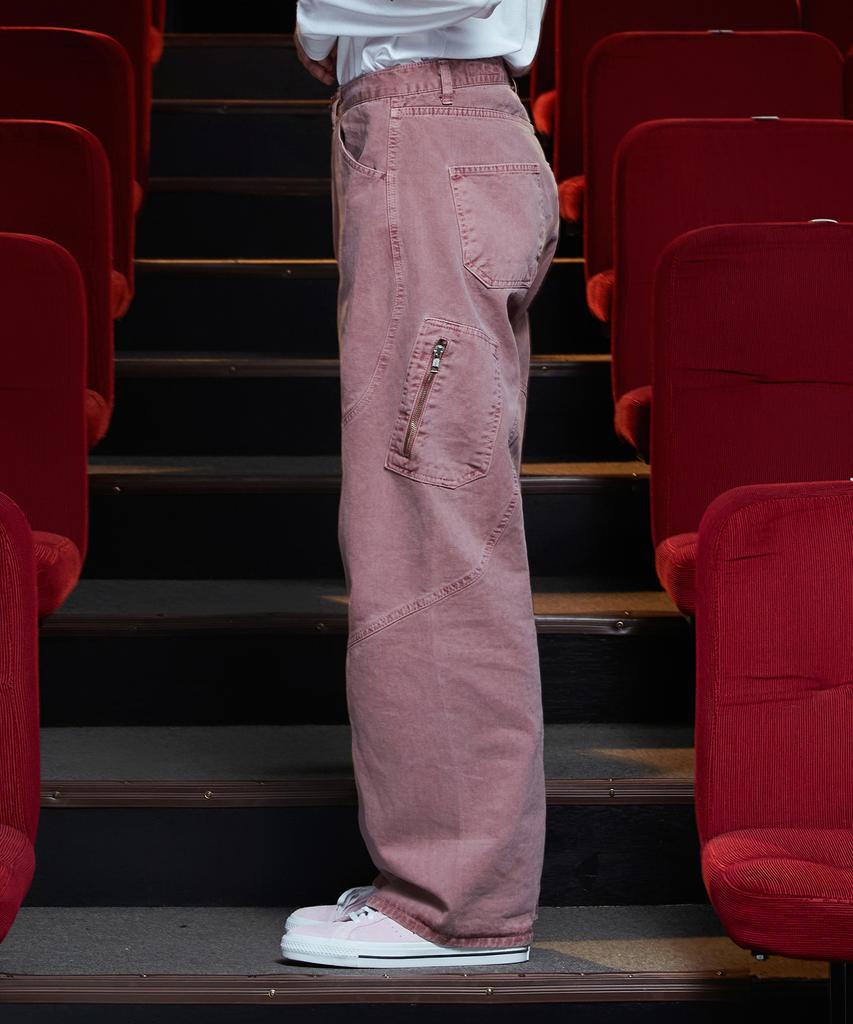 UNALLOYED Dyed Zipper Cargo Pants / Dark Pink